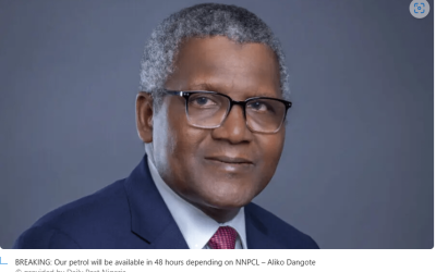 Dangote Announces Petrol Availability Within 48 Hours